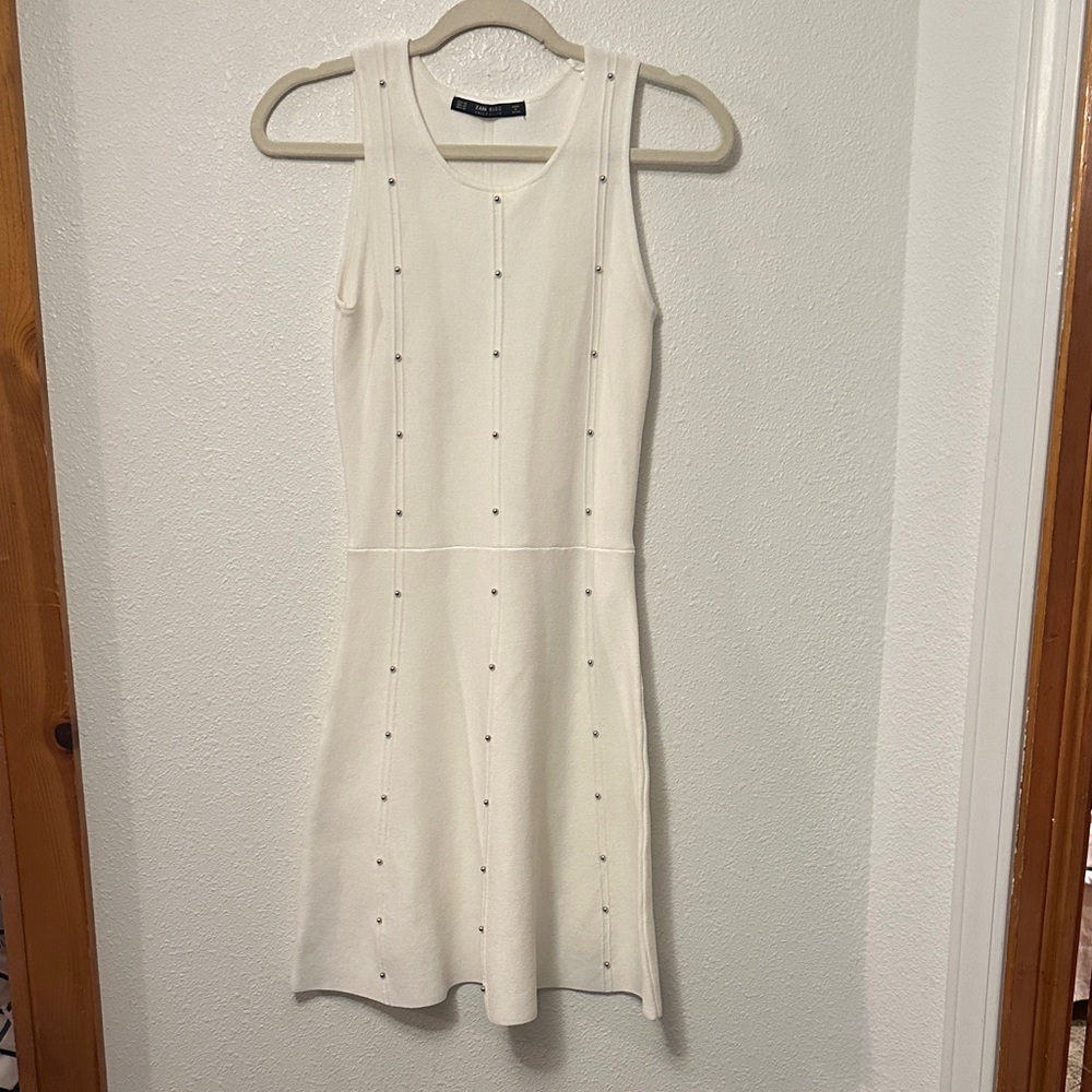 Zara White Silver beaded short sleeve Dress